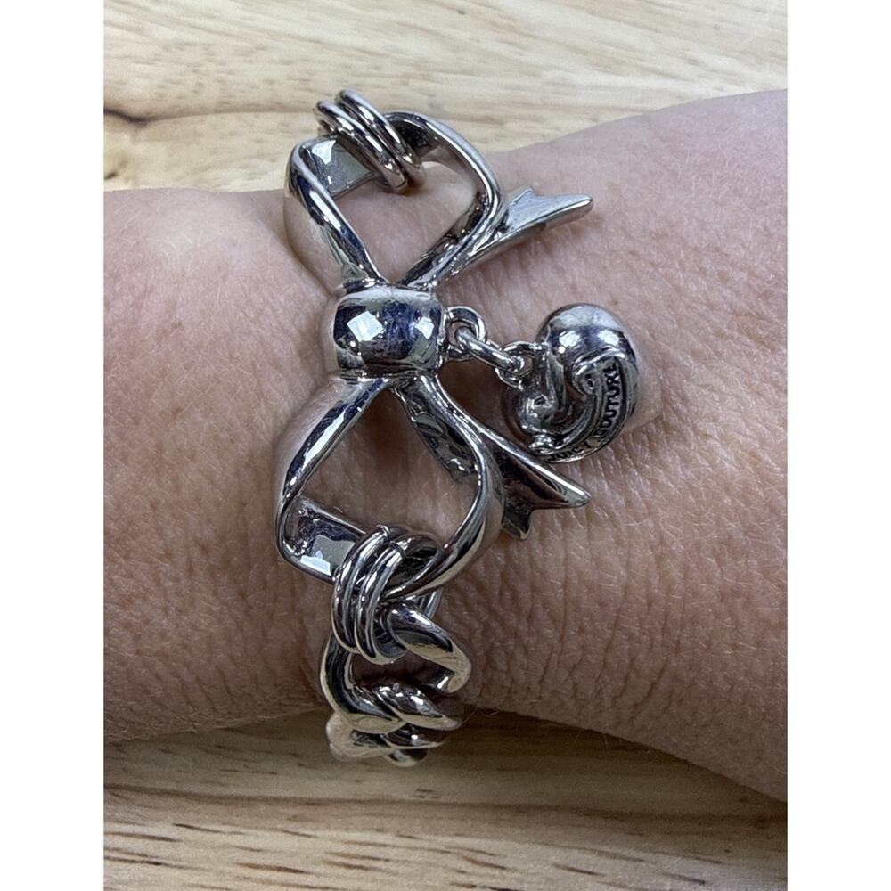 Juicy Couture Bracelet Bow Heart Charm Silver Tone Chain Toggle Y2K